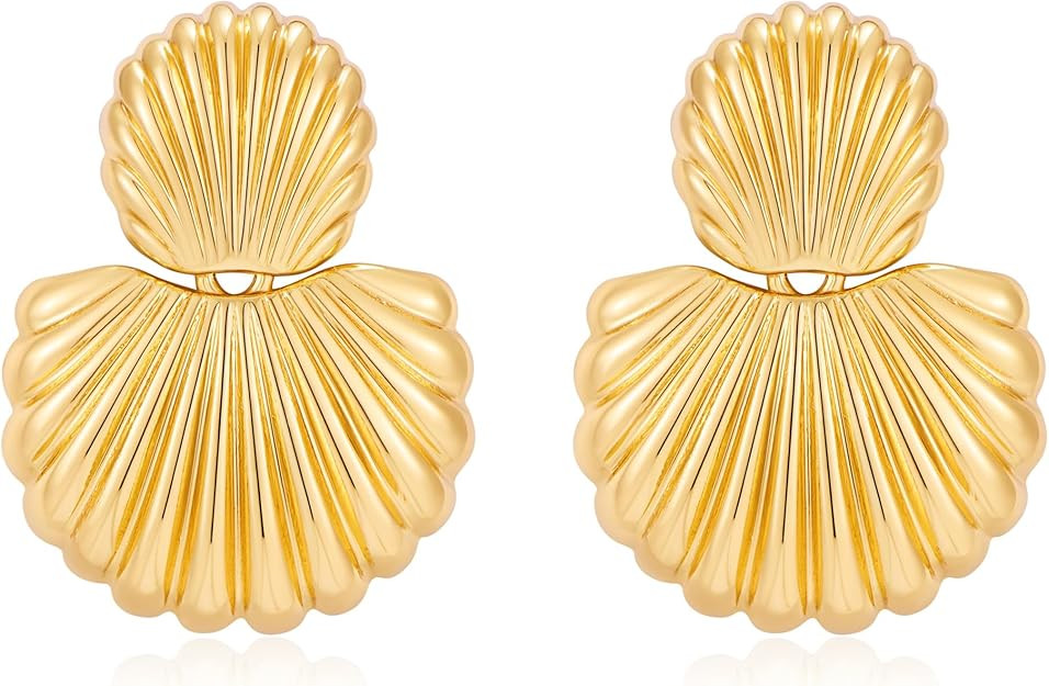 Gold Sliver Shell Earrings for Women Trendy Gold Dangle Earrings Beach Jewelry for Birthday | Amazon (US)
