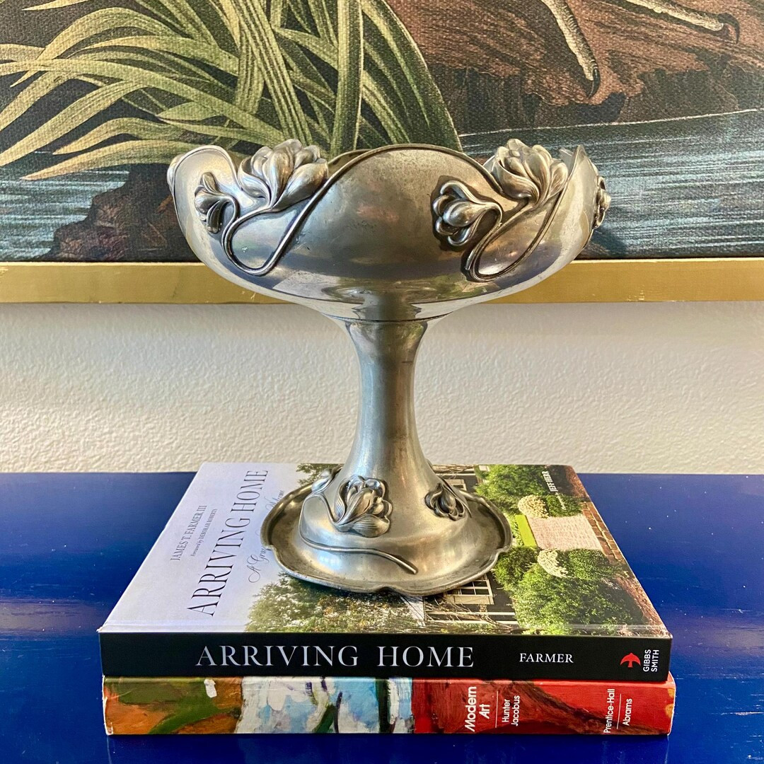 Art Nouveau Floral Silver Metal Pedestal Bowl - Etsy | Etsy (US)