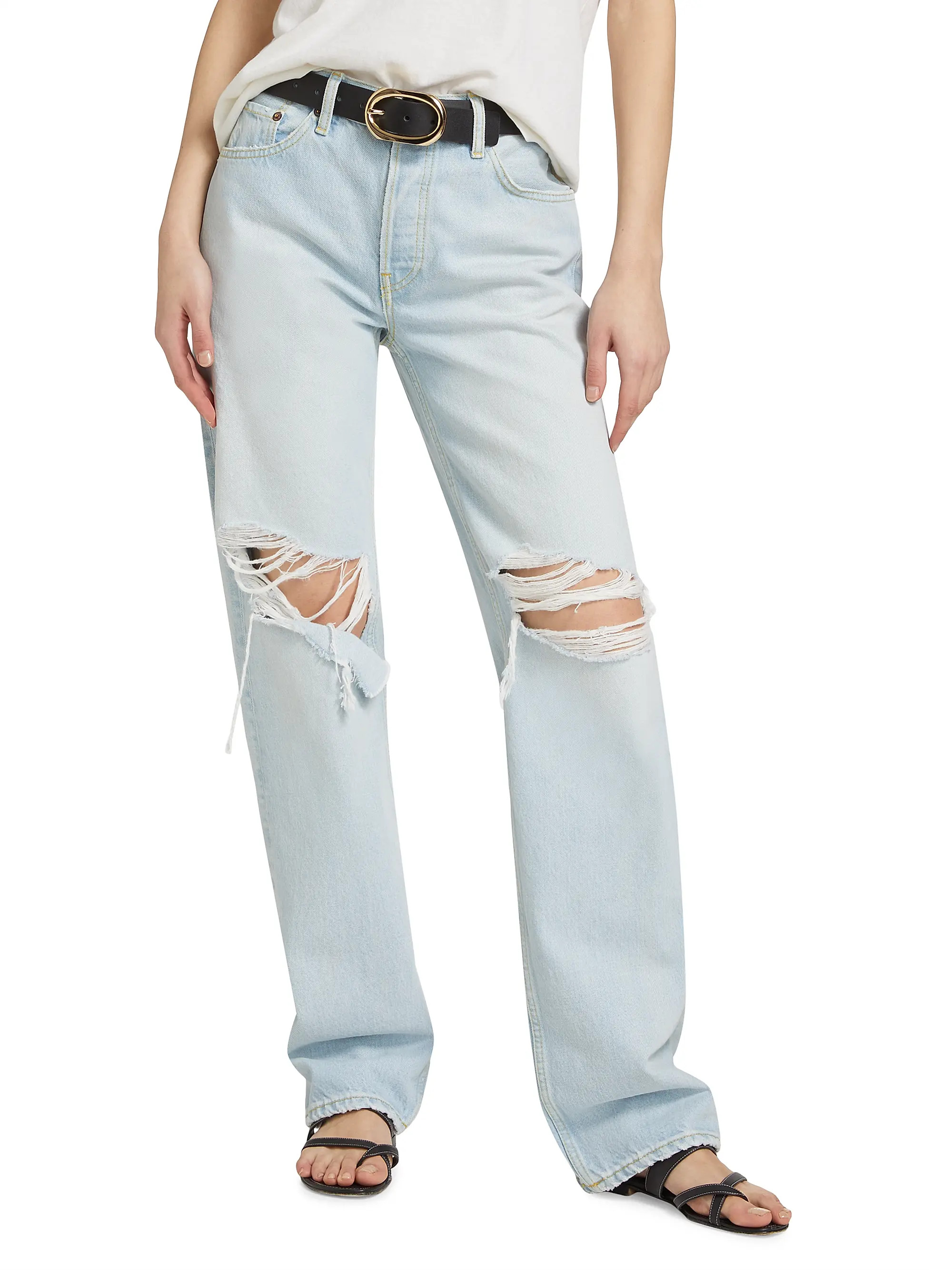 Loose Long High-Rise Distressed Wide Jeans | Saks Fifth Avenue