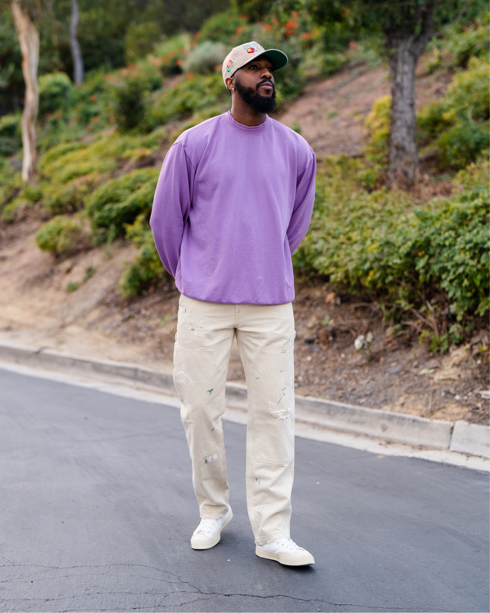 Mature causal outfit with a lilac oversized sweater with some loose workwear pants. Links to all items down below ⬇️!

#LTKmens