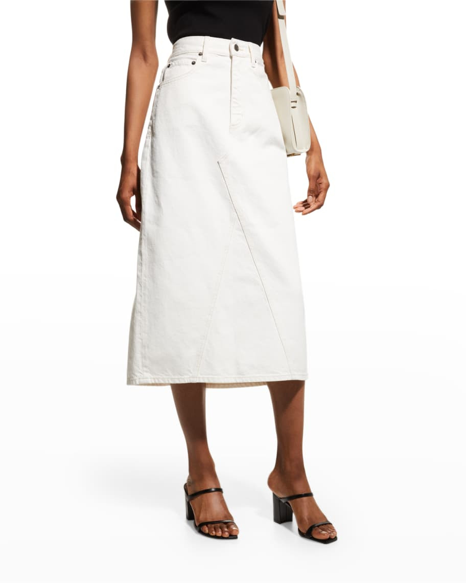 Rails The Highland High-Rise Denim Midi Skirt | Neiman Marcus