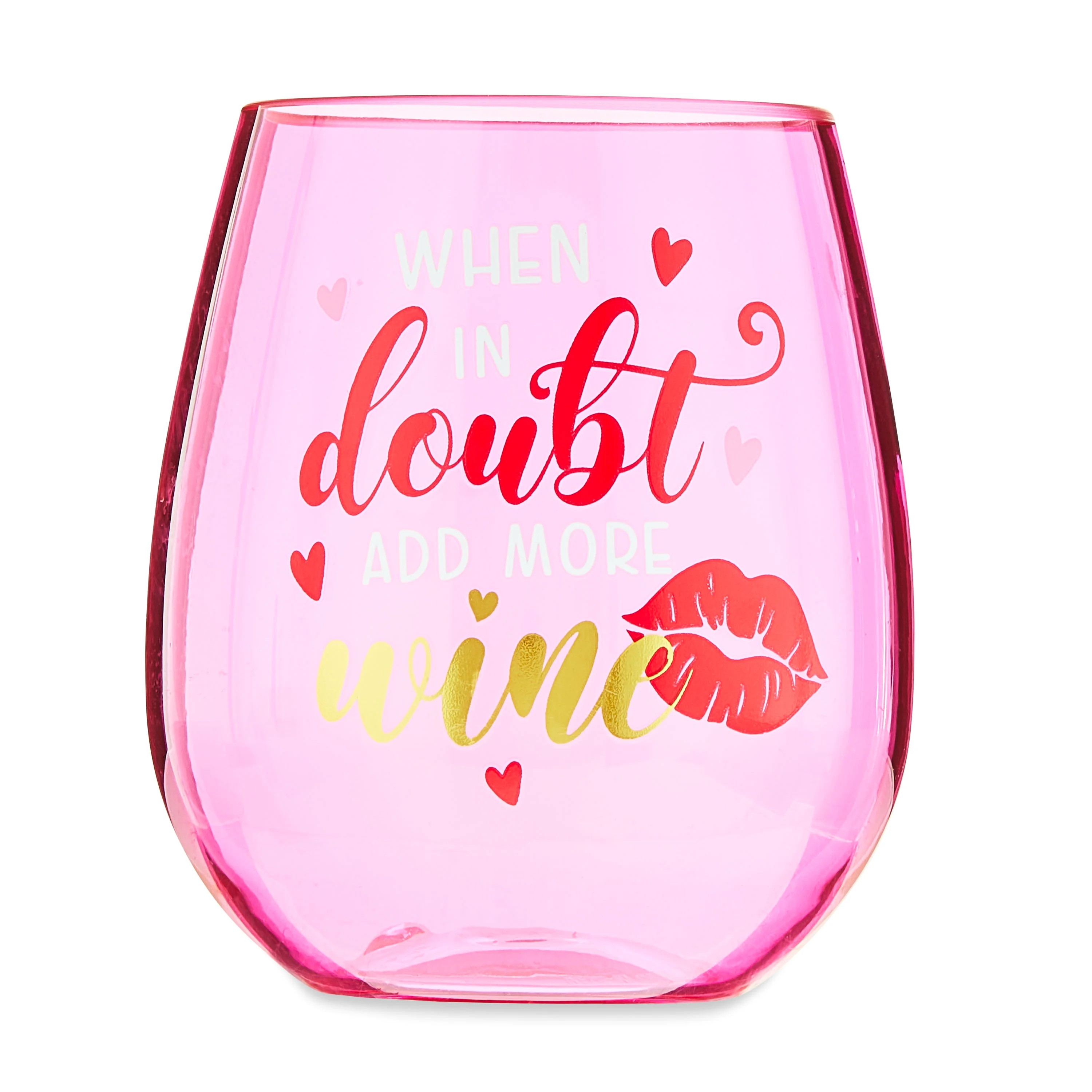 Valentine's Day Pink Plastic Stemless Wine Glass by Way To Celebrate | Walmart (US)