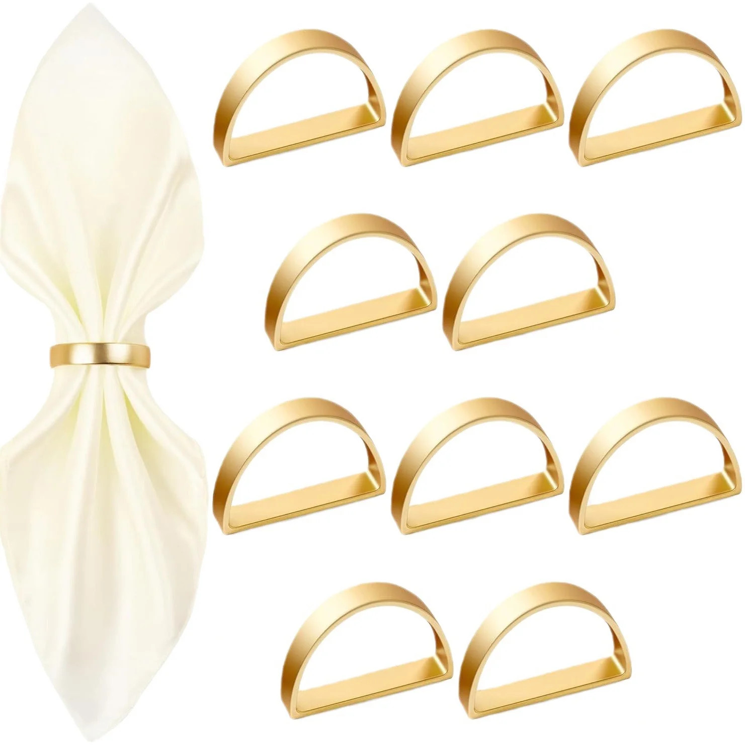 CNDRLEF 10 Pack Matte Gold Napkin Rings - Stainless Steel Semicircle Ring Holder for Wedding, Chr... | Walmart (US)