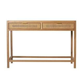 Newport 43.3 in. Oak Finish 2-Drawer Rectangular Wood Console Table | The Home Depot