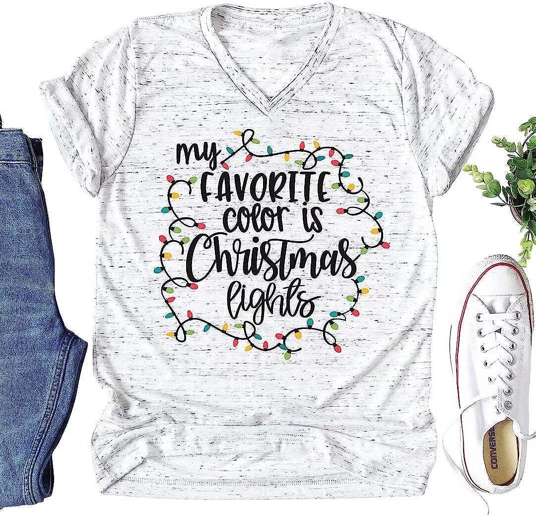 MNLYBABY My Favorite Color is Christmas Lights T-Shirt Women Xmas Costume Short Sleeve Letters Pr... | Amazon (US)