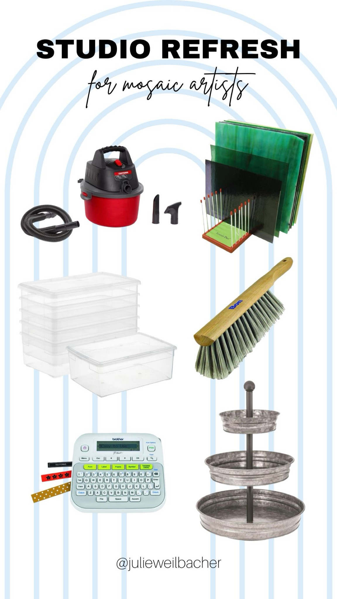 Sharing some of my favorite items in the studio that help me stay organized and keep the glass or ceramic mess under control. ✨ For mosaic tips, tutorials, inspiration, and so much more please visit my YouTube channel: YouTube.com/julieweilbacher. ✨ Follow @julieweilbacher on Instagram for all things mosaic art. crafts room - creative space - crafts organization - mosaics - space refresh - studio refresh - mosaic workshop - stained glass art - crafts night in

#LTKhome #LTKfindsunder100