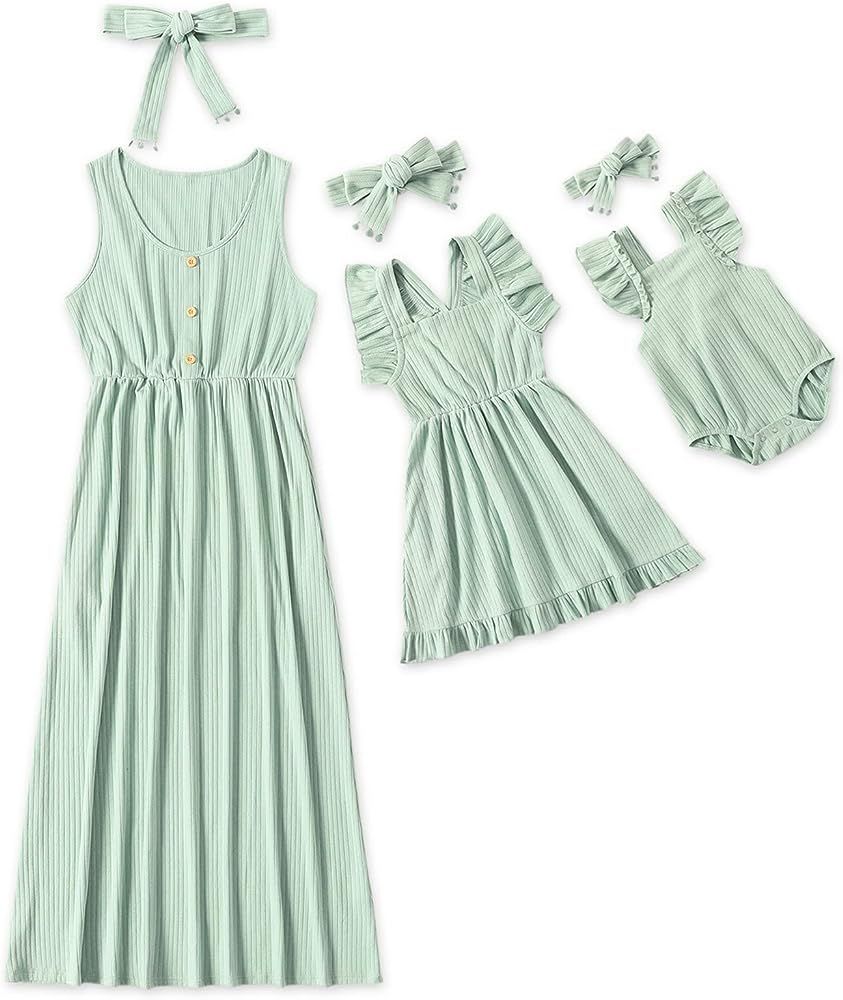 IFFEI Mommy and Me Matching Maxi Dress Sleeveless Matching Outfits with Headband for Mother and Daug | Amazon (US)