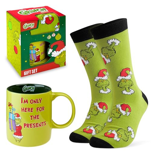 The Grinch Mug & Socks Gift Set for Women Men Teens, 11oz Tea Coffee Cup & Crew Socks US Size 7-11, Festive Holiday Christmas Secret Santa Gifts | Amazon (US)