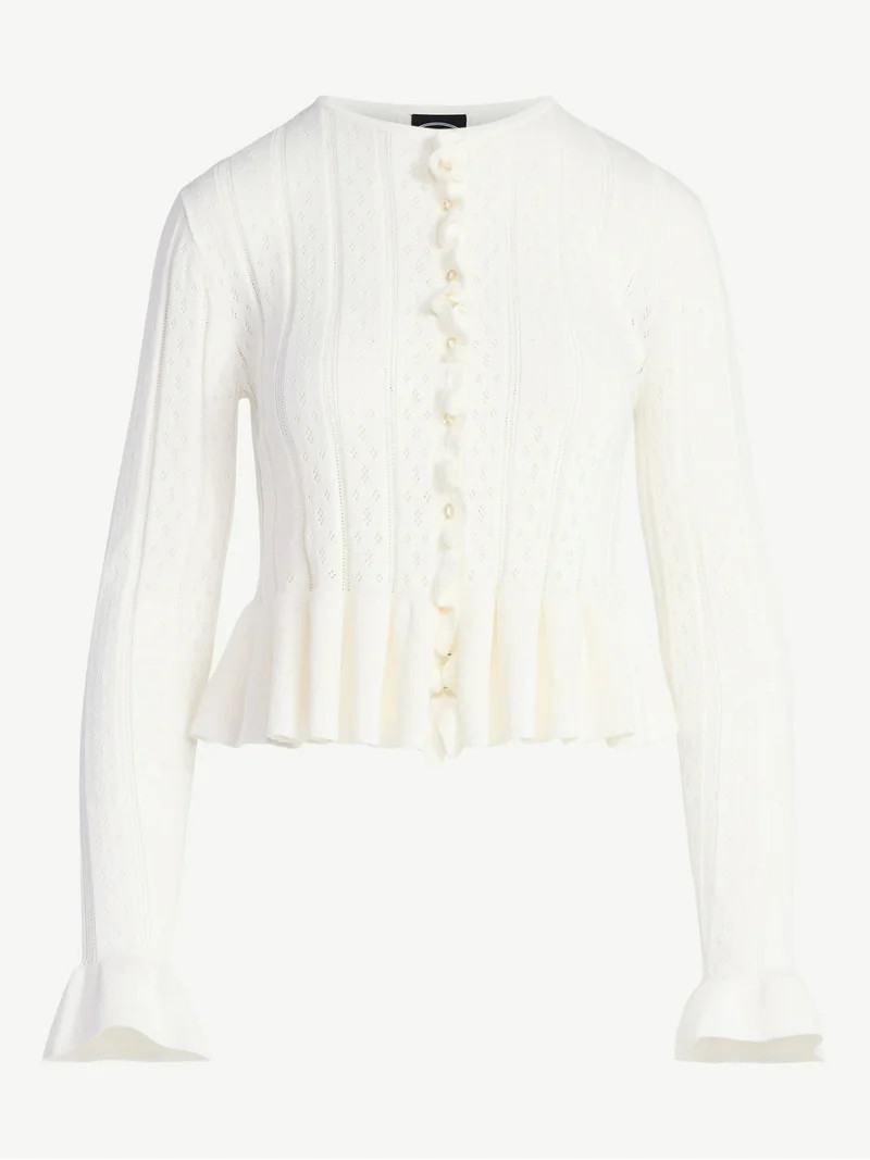 Scoop Women's and Women's Plus Peplum Ruffle Cardigan Sweater, Lightweight, Sizes XS-4X | Walmart (US)