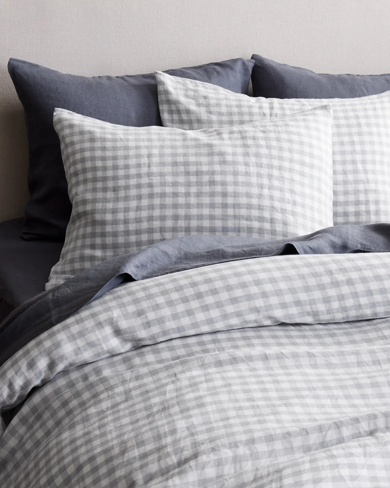 European Linen Gingham Duvet Cover Set in Blue Fog | Quince