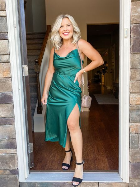 Satin Cowl Neck Green MIDI Dress from cupshe. Size small and true to size. Green holiday dress. 

#LTKHoliday #LTKunder50 #LTKSeasonal