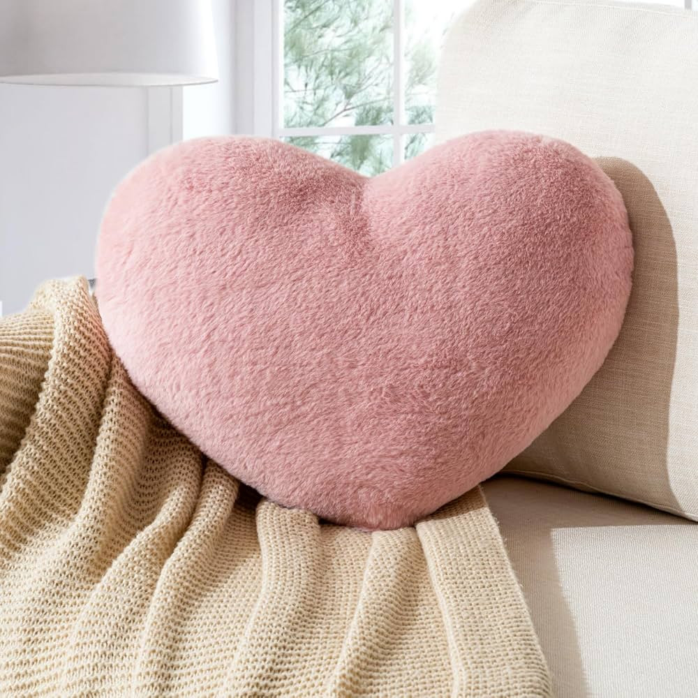 Heart Pillow Heart Shaped Throw Pillows Super Soft Faux Rabbit Fur Heart Throw Pillow Valentines ... | Amazon (US)