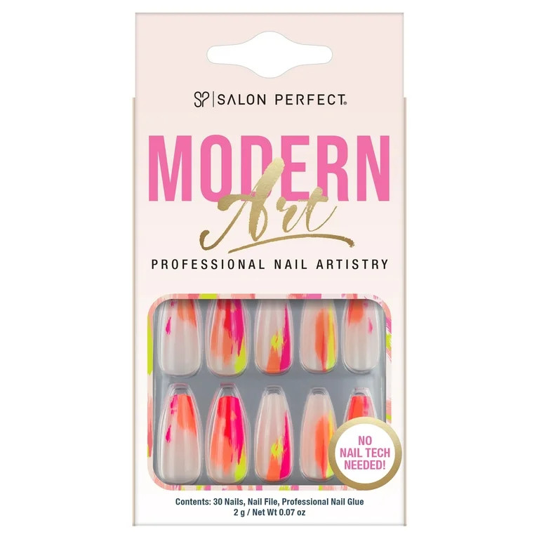 Salon Perfect Modern Art Color Paint Strokes Nail Set, File & Glue Included, 30 Pieces | Walmart (US)