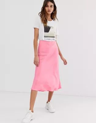 ASOS WHITE pink satin bias cut skirt | ASOS UK