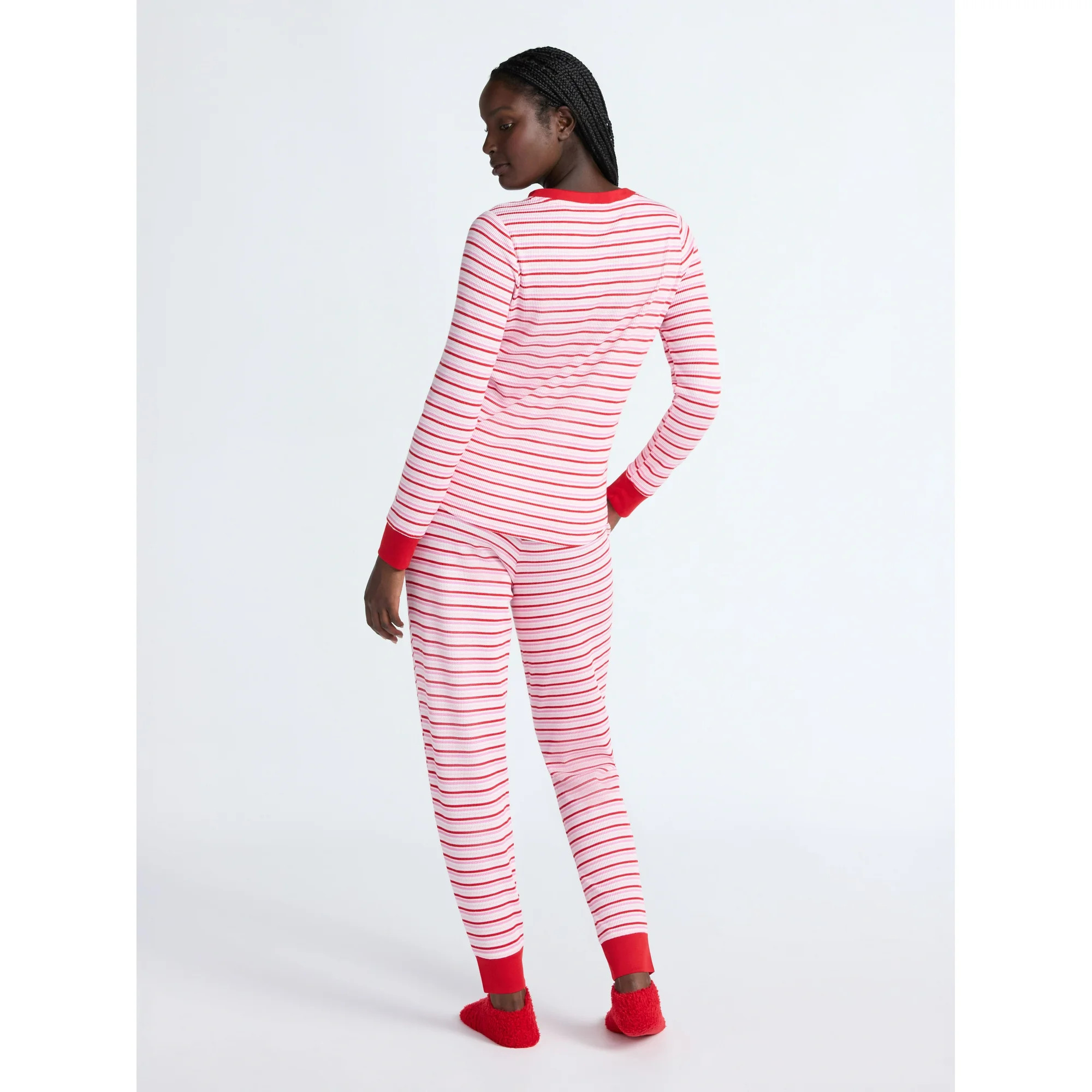 Joyspun Women's Waffle Knit Henley Sleep Top, Joggers and Socks Pajama Set, 3-Piece, Sizes XS-3X | Walmart (US)