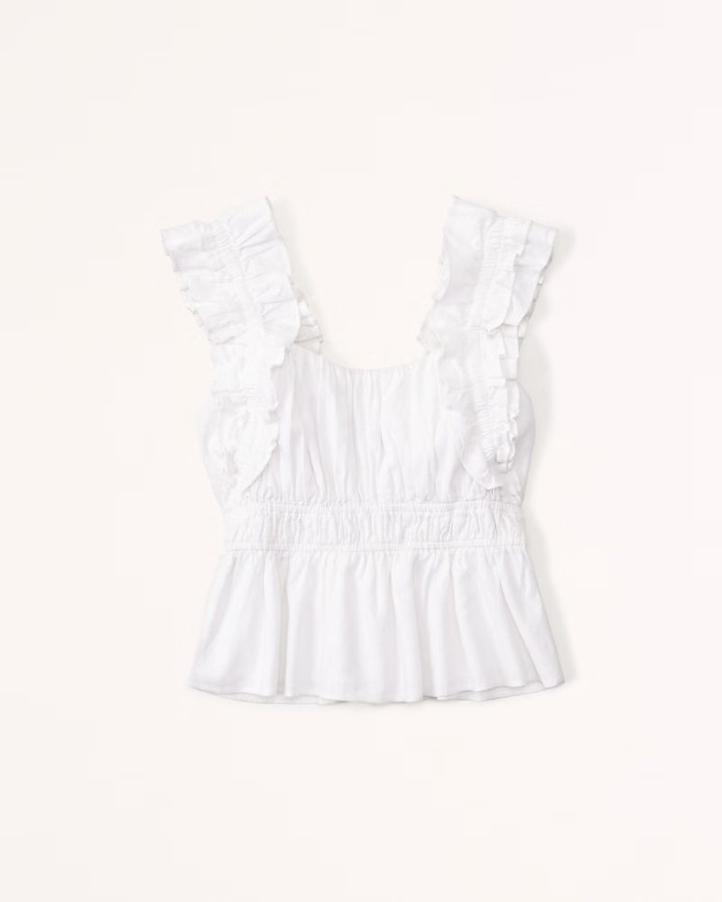 Ruffle Strap Linen-Blend Babydoll Top | Abercrombie & Fitch (US)