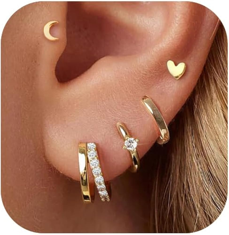 Small Gold Hoop Earrings for Women Dainty Gold Earrings| 14K Gold Plated Hypoallergenic Stud earr... | Amazon (US)