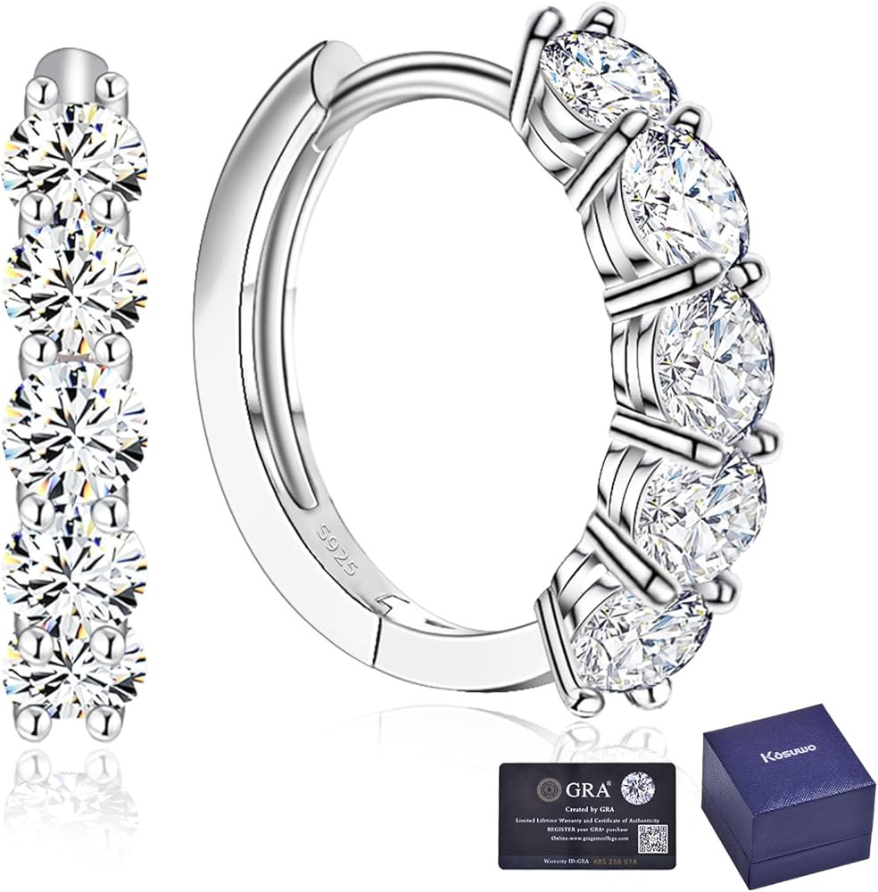 Small Hoop Moissanite Earrings for Women D Color VVS1,18K White Gold Plated Sterling Silver Huggi... | Amazon (US)