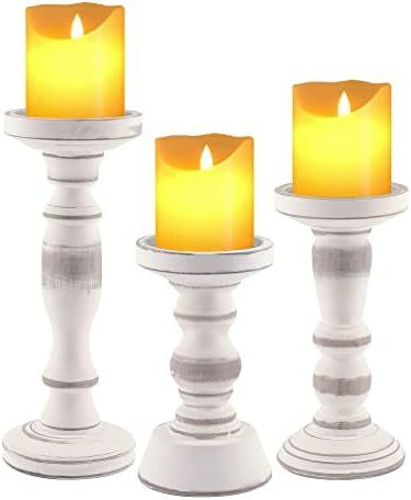 UPLumpySpace Antique White Candle Holders Set of 3, Wash Look Finish Candle Holders for Pillar Ca... | Amazon (US)