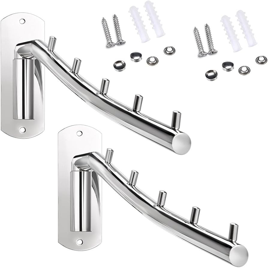 Sumnacon Wall Mounted Clothes Hanger Rack, Stainless Steel Garment Hooks with Swing Arm Holder, S... | Amazon (US)