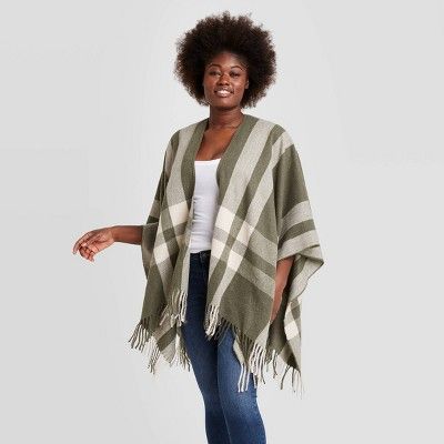 Women's Plaid Ruana Kimono Jacket - Universal Thread™ Green | Target