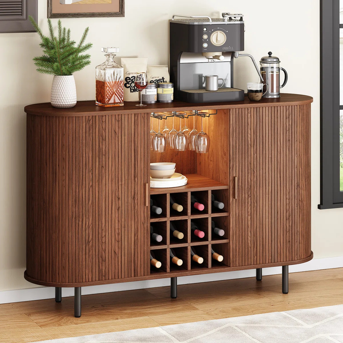 Wrought Studio™ 54.6'' Modern Bar Cabinet With Adjustable Shelves & RGB Lights, Wine Cabinet Wi... | Wayfair North America