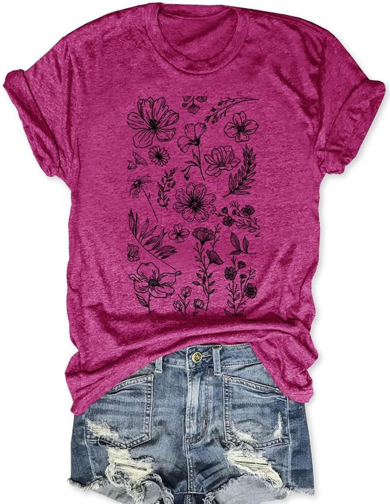 Savarana Women Vintage Flower Shirts Boho Wildflower T-Shirt Funny Nature Cottage Core Floral Short Sleeve Tops | Amazon (US)