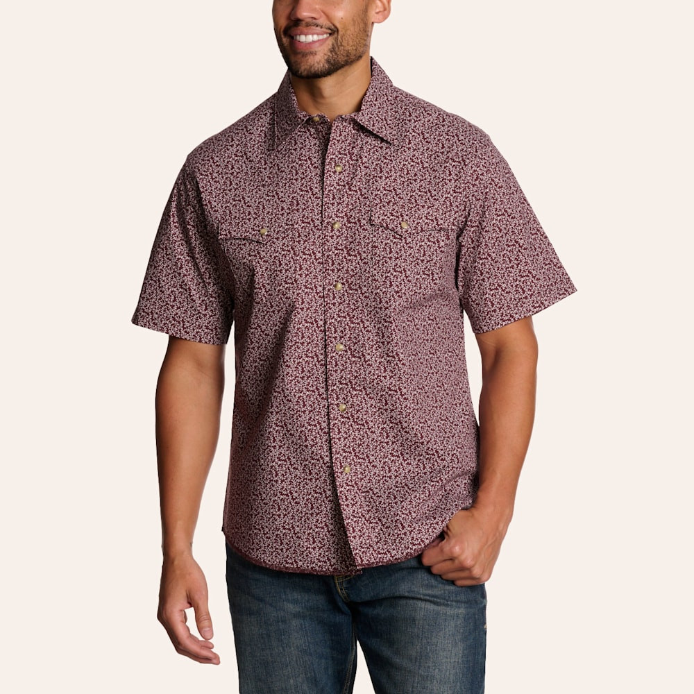 Wrangler Retro Men's Burgundy Geo Print Stretch Pearl Snap Western Shirt | Cavender's