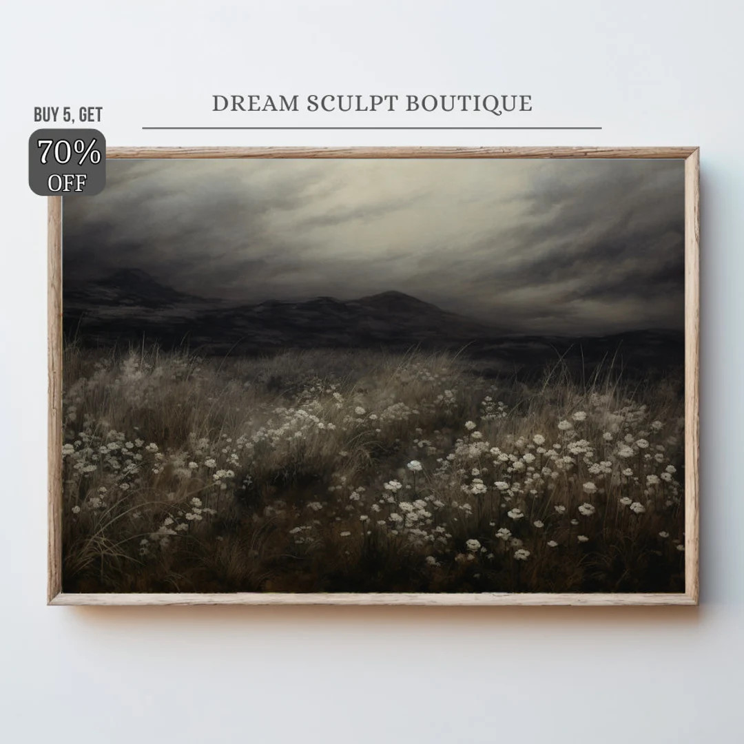 Dark Academia Prints Wildflowers in the Style of Dark Silver, Landscape Vintage Art Prints, dark ... | Etsy (US)