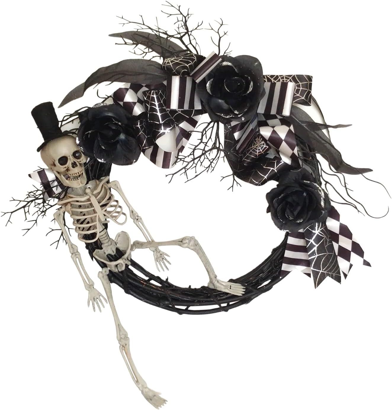 Amazon.com: Hanizi Halloween Wreath Skull Wreath, 18 Inches Halloween Front Door Wreath, Door Win... | Amazon (US)