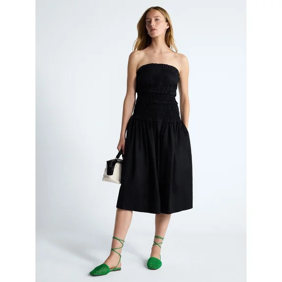 Free Assembly Women's and Women's Plus Strapless Cotton Poplin Tiered Midi Dress, Sizes XS-4X | Walmart (US)