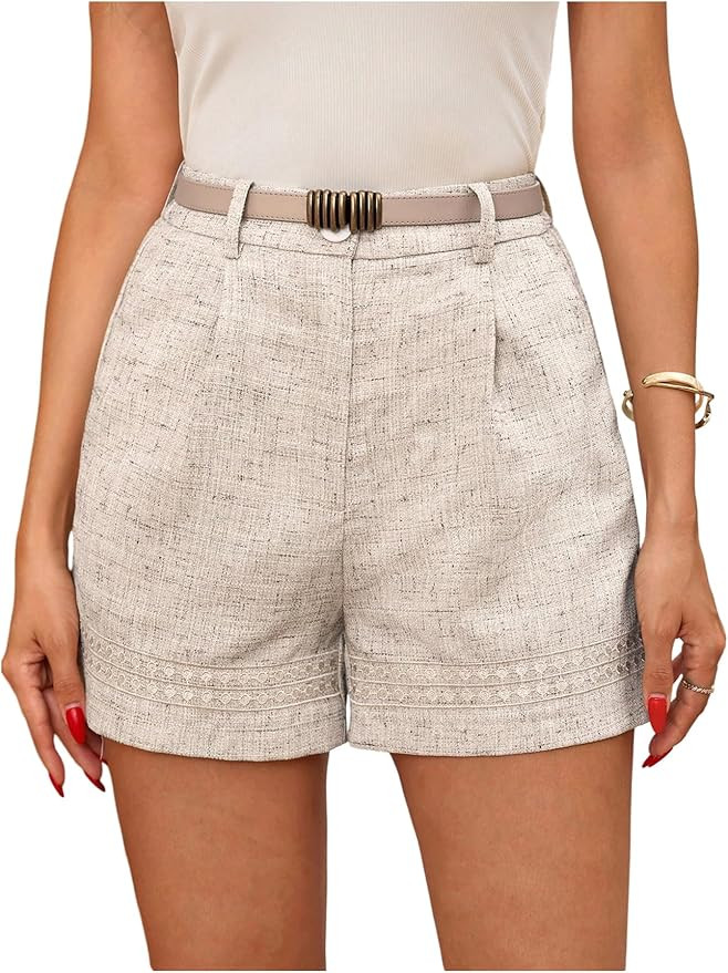 MakeMeChic Women's Summer Dressy Casual Shorts Plaid Elastic High Waisted Tailored Shorts Work Wi... | Amazon (US)