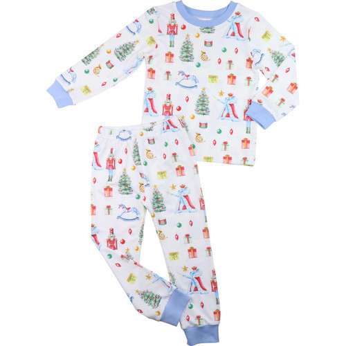 Blue Trim Nutcracker Print Knit Pajamas - Shipping Early November | Cecil and Lou