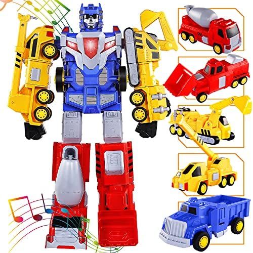 SNAEN Toys for 3 4 5 6 7 Year Old Boys - Construction Vehicles Transform Robot Kids Toys, STEM Bu... | Amazon (US)