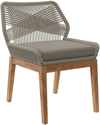 Modway Wellspring Outdoor Patio Teak and Woven Rope Dining Chair in Light Gray Greige | Amazon (US)