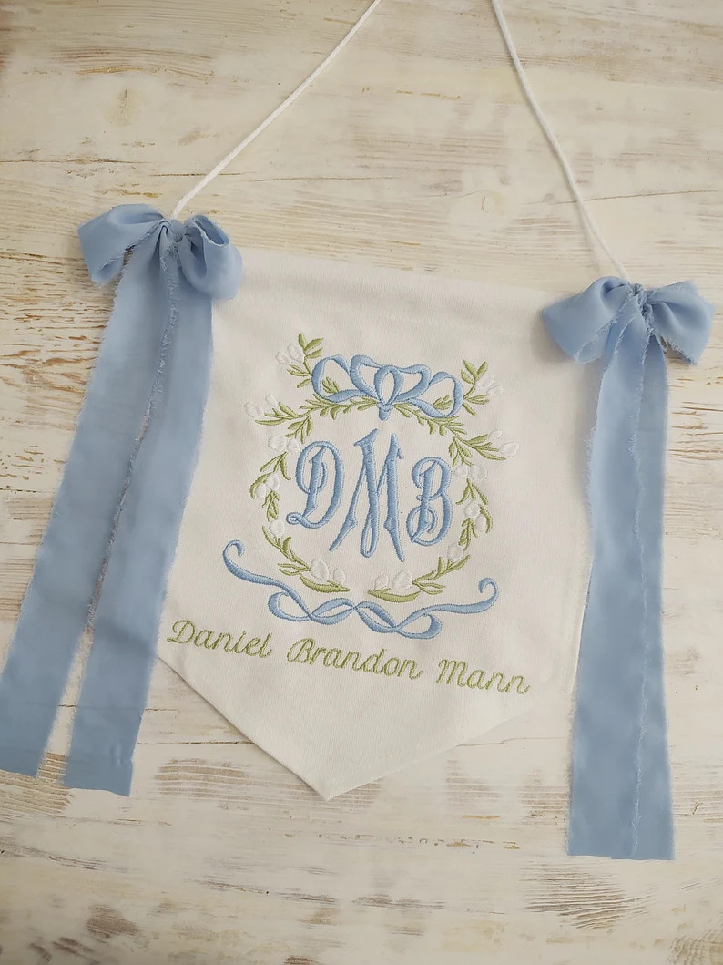 Baby announcement banner, new baby, hospital door hanger, birth announcement, embroidered baby si... | Etsy (US)