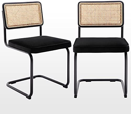 Zesthouse Dining Chairs 2pcs, Velvet Side Chairs Rattan Chairs with Cane Back & Stainless Chrome Bas | Amazon (US)