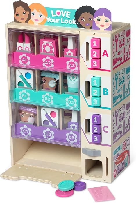 Melissa & Doug Beauty Kiosk Wooden Vending Machine Salon Play Set | Amazon (US)