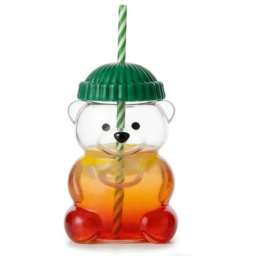 ZHSSTUIEN New Glass Bear Cup with Straws and Lids, 20oz Bear Mug High Borosilicate Material for All Beverages Ldeal for Valentine's Day and Holiday Gifts | Amazon (US)