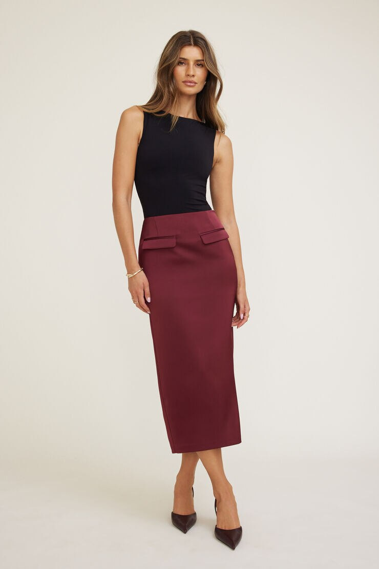 Satin Midi Skirt | Dynamite Clothing