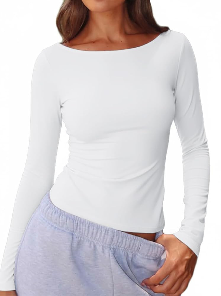 Beumissy Women's Boat Neck Short Sleeve T-Shirts Y2K Cute Going Out Tops Summer Baby Tees | Amazon (US)