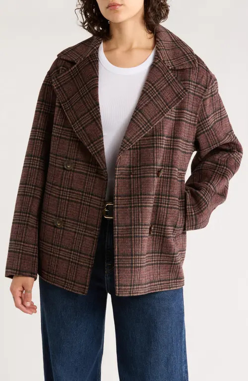 Marine Layer Colette Plaid Peacoat in Warm Plaid at Nordstrom, Size Large | Nordstrom