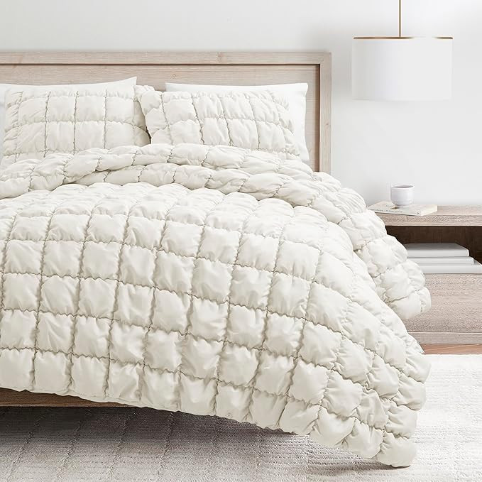 Lush Decor Puff Quilted Comforter Set, 3 Piece Set, Full/Queen, Pearl White - Teen Bedding Set - ... | Amazon (US)