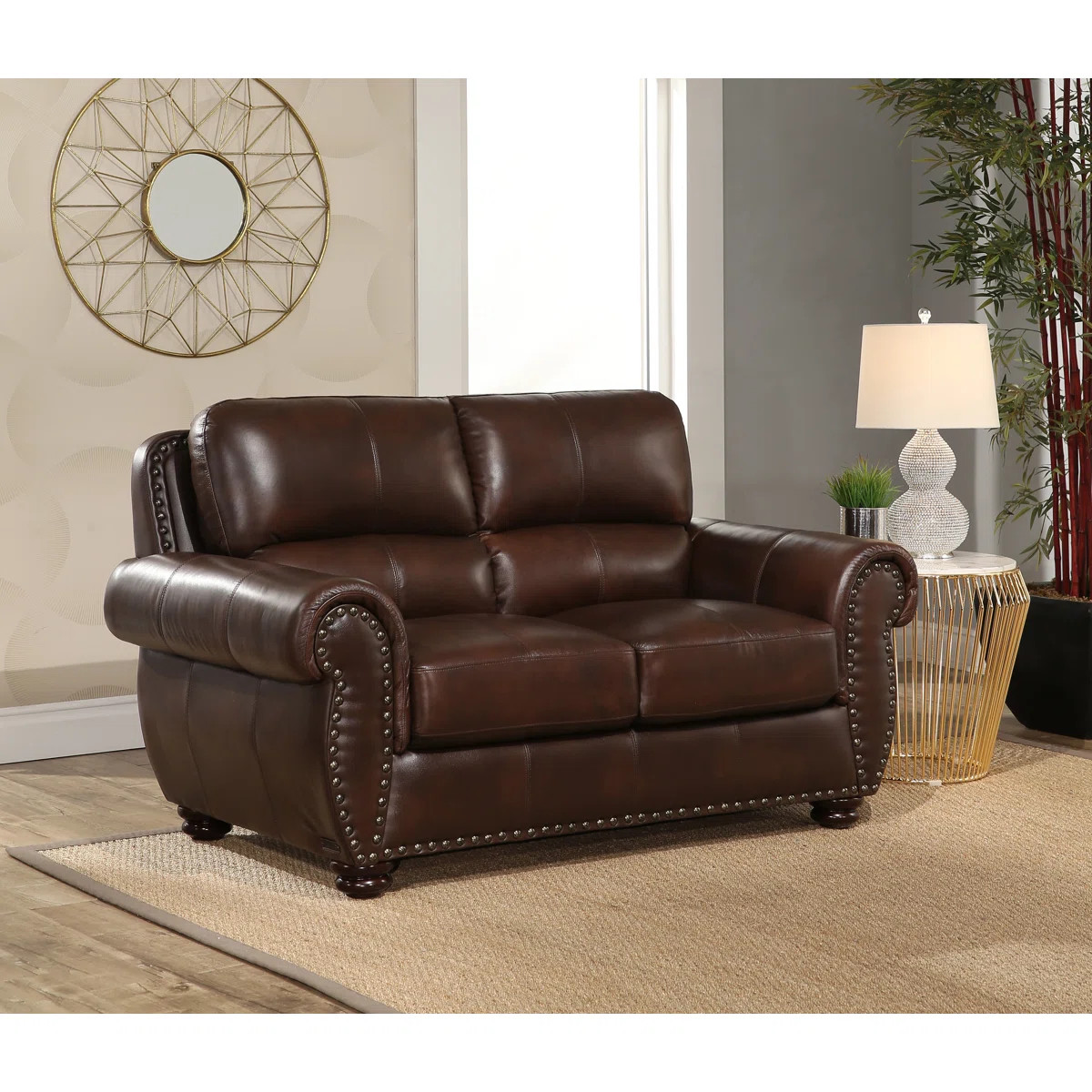 Hermine 64" Genuine Leather Rolled Arm Loveseat with Reversible Cushions | Wayfair North America
