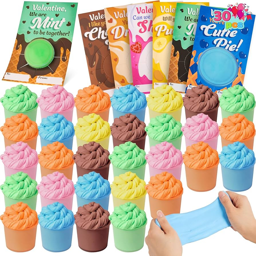 JOYIN 30 Packs Valentines Day Cards with Butter Slime, 6 Colors Slime Party Favors, Stress Relief... | Amazon (US)
