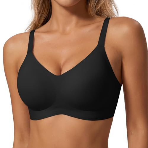 LUCKMEEY Jelly Wireless Bras for Women Push Up Plunge Supportive Seamless T-Shirt Bras No Underwire Supportive Full Coverage Bra Black Large | Amazon (US)