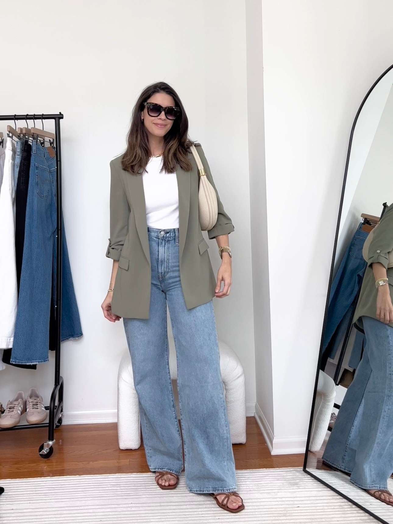 Spring / summer outfit with jeans, tank top, blazer and sandals 
Sizing:
Jeans TTS (I’m wearing size 27)
Tank top size medium
Blazer size small
Sandals are TTS

#LTKStyleTip #LTKSeasonal #LTKFindsUnder100