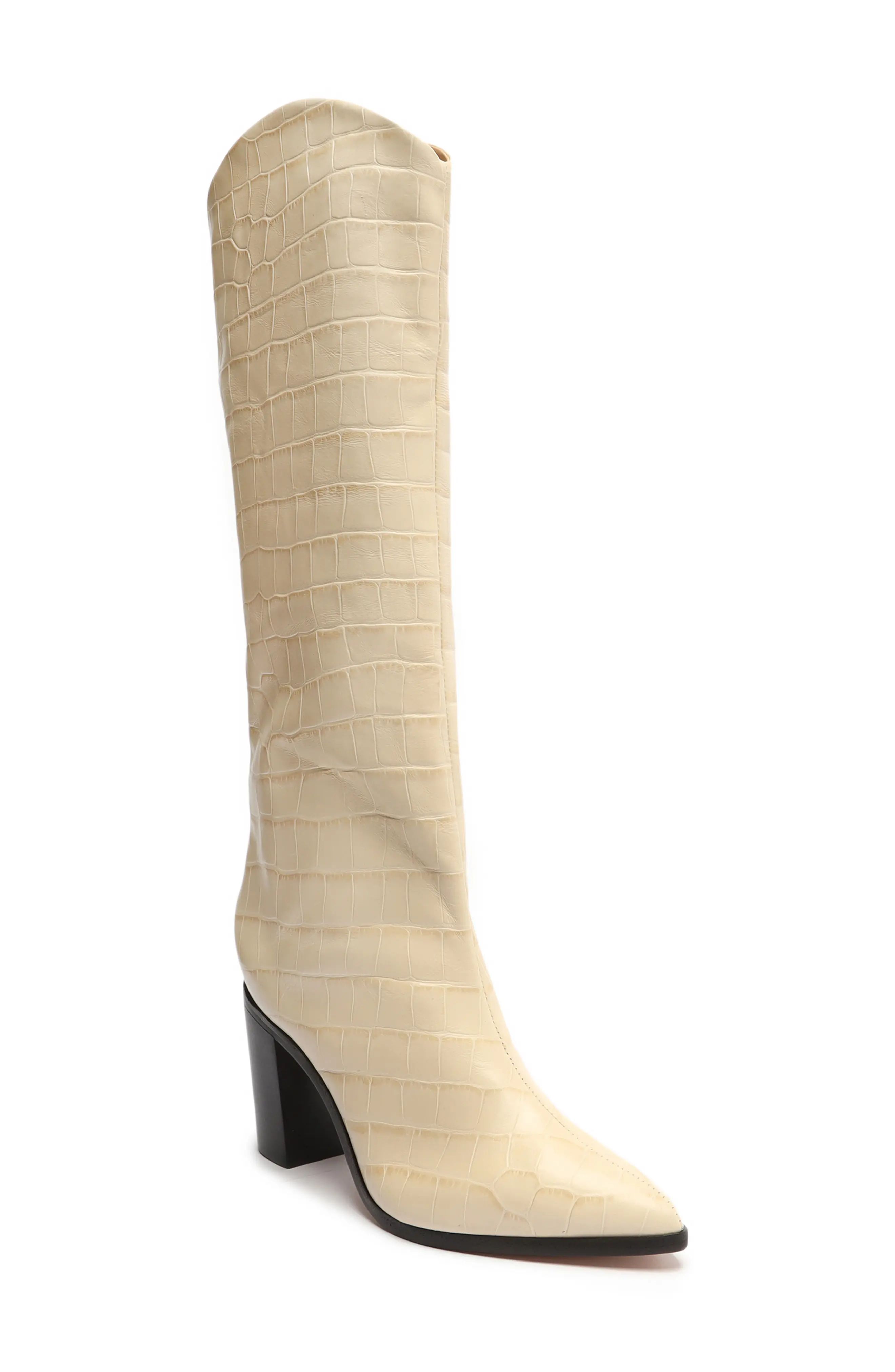 Schutz Analeah Knee High Western Boot, Size 9.5 in Egg Shell at Nordstrom | Nordstrom