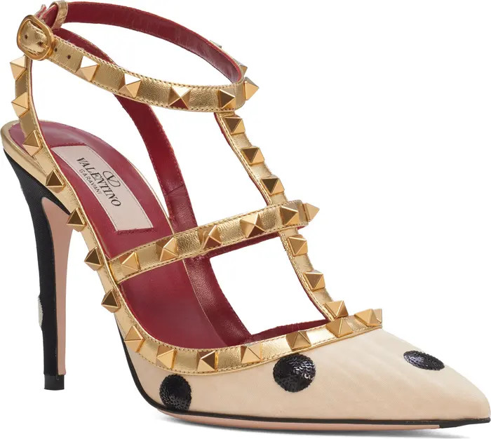 Valentino Garavani Rockstud Sequin Polka Dot Satin Ankle Strap Pump (Women) | Nordstrom | Nordstrom