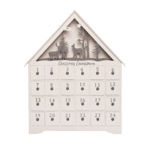 16.75" White and Gray Wooden "Christmas Countdown" with Reindeer Advent Calendar | Christmas Central